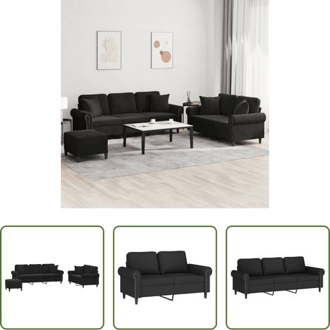 vidaXL Juego de sofás con cojines 3 piezas terciopelo negro (1/5)