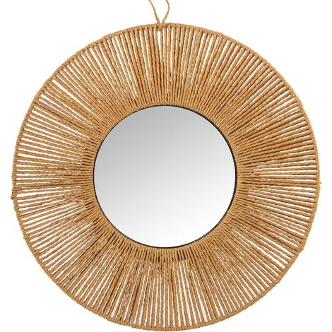 Miroir Mural Rond en Papier végétal Naturel 60x60x2 cm (1/2)