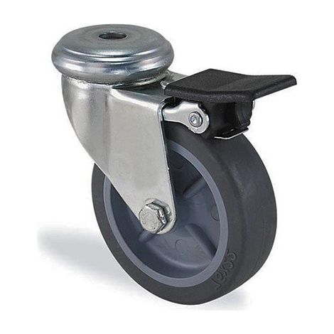 Roulette à oeil pivotante à frein caoutchouc gris diamètre 75mm charge 60kg