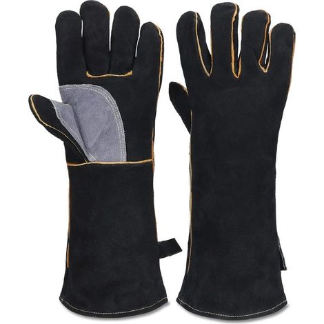 Gants résistants au feu et à la chaleur extrêmes, cuir avec coutures en kevlar, parfaits pour cheminée, poêle, four, grill, soudage, barbecue, mig, support à marmite, traitement des animaux (1/5)