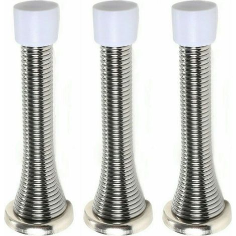 3 x fiXte Wall Mounted Chrome Spring Door Stop Sprung Stopper Skirting Board Buffer (1/5)