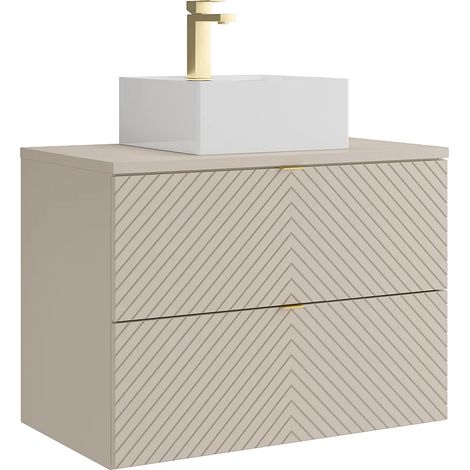 Mobile bagno sospeso con lavabo da appoggio quadrato e rubinetto Beige 80 cm - DORIONI (1/5)