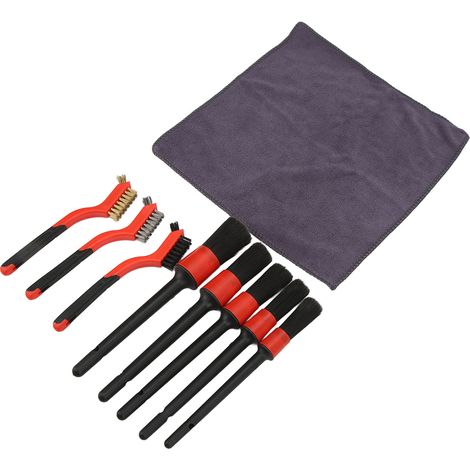 Set de brosses de nettoyage intérieur voiture, brosses à fils métalliques, tailles variées, outils de détailing fibre pour habitacle auto. (1/5)