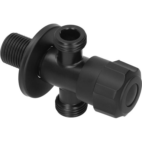 Robinet d'angle G1/2 en acier inoxydable 304 noir, 1 entrée 2 sorties pour salle de bain et cuisine.