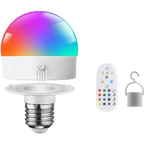 Ampoule RGB 3 couleurs E27 à intensité variable, rechargeable par USB, avec télécommande et minuterie. Lampe de chevet magnétique amovible. (1/5)