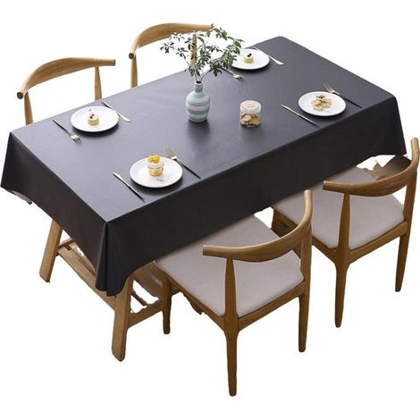 Nappe, nappe de cuisine, nappe infroissable, décoration de table, nappe en plastique pour l'intérieur et l'extérieur, noire, 90 x 140 cm (1/5)