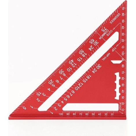 7-inch Triangular Ruler - Metric - Red Aluminum Alloy - Thickened 90-degree Square (1/3)
