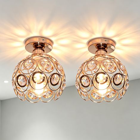NORCKS Plafonnier Rétro En Cristal, Abat-Jour Métallique, Diamètre 20 cm X Hauteur 20 cm, Or Rose, Style Moderne, Ampoule E27, 2PCS (1/5)