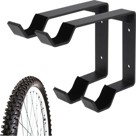 Pcs Porte-Roue Vélo Support Mural, Carbone Acier Support Roue Vélo Support Mural Pour Garage Intérieur Extérieur, Vertical Support Pneu Vélo Double Crochet Pneu, Vis Rembourrages (1/5)