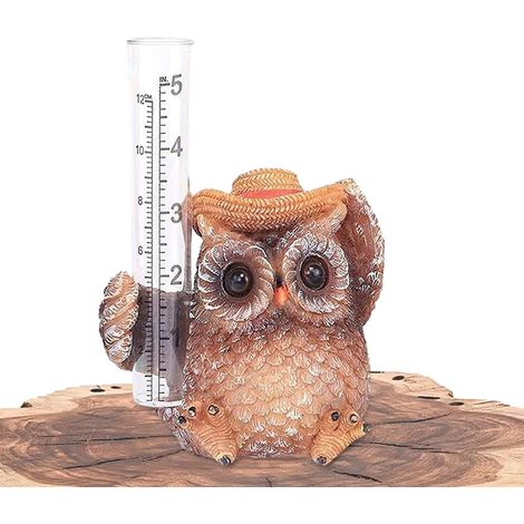 Pluviomètre extérieur,Pluviomètre Hibou en résine avec Tube en Verre Statue de Jardin avec Tube de Verre, Statue de Sculpture décorative pour Ornements de Jardin, pelouse, Patio (1/5)
