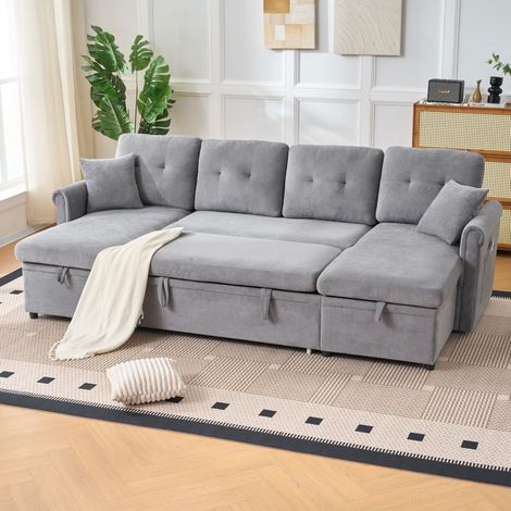 Divano angolare convertibile a U con contenitore, 266 x 130 x 85 cm, grigio HAVRYA (1/5)
