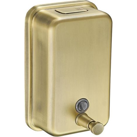 Distributeur de savon mural en acier inoxydable doré, 500 ml, pompe manuelle, fixe au mur, réservoir rechargeable pour salle de bain et cuisine. (1/2)