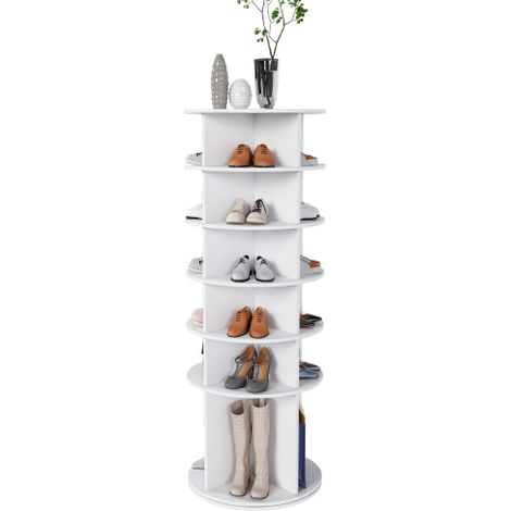 Étagère à chaussures rotative à 6 niveaux avec rotation à 360° pour 24 paires de chaussures, étagère extra haute pour bottes, blanche, 60 x 60 x 161 cm (1/5)