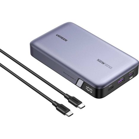 Powerbank Ugreen PB720 da 20000 mAh, con porte USB + 2 porte USB-C, ricarica rapida PD da 100 W (grigio)