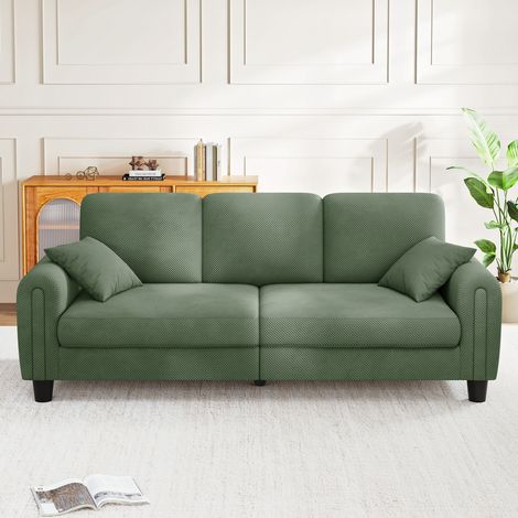 Divano a 3 posti in tessuto testurizzato,struttura in legno massello,design moderno,comodo divano da soggiorno,215x80x86cm,verde (1/5)