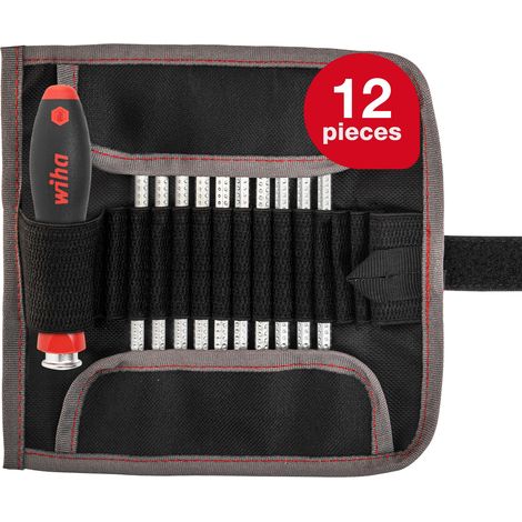 Wiha screwdriver with SYSTEM 6 (03591), 12 pcs. for low-lying screws, internal hexagon/cross/TORX/slotted incl. roll-up bag