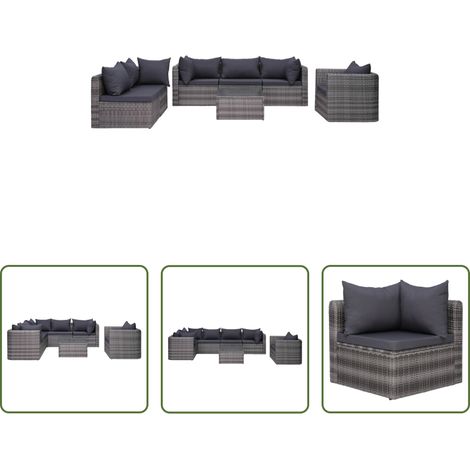 vidaXL Canapé en résine tressée - Salon de jardin 7 pcs et coussins et oreillers Résine tressée (1/5)