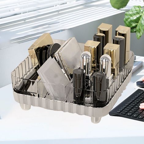 Organisateur de maquillage à plusieurs compartiments, antidérapant, en plastique transparent argenté, idéal pour les cosmétiques, les rouges à lèvres et les bijoux. (1/5)