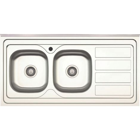 Évier autoportant SA46 à deux vasques avec gocciolatoio droit 120x60 cm en inox