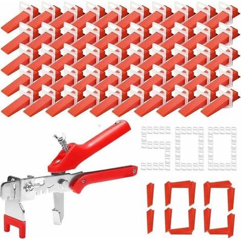 Kit Nivellement Carrelage avec 500 Pinces Cale Carrelage Pour Carreaux De 2 Mm. 100 Nivellement Carrelage Cales Réutilisables Et 1 Pince à Carreaux Pour La Pose De Carreaux Au Mur Et Au Sol - 601 Pièc (1/5)