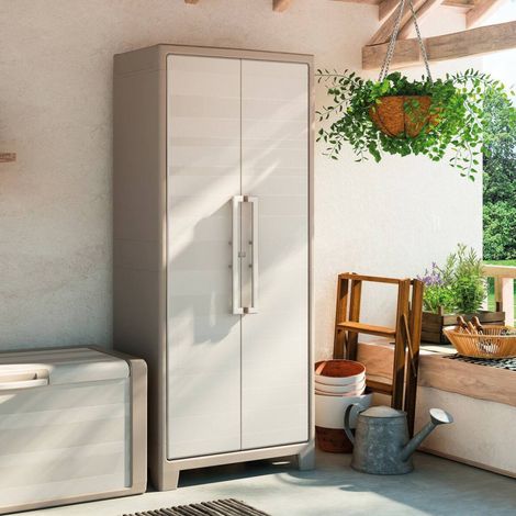 Armadio Portascope Gulliver, 8 Ripiani Pieghevoli, da Esterno, Ideale per Balcone e Giardino, Sabbia/Beige, 80x44x182 H Cm (1/5)