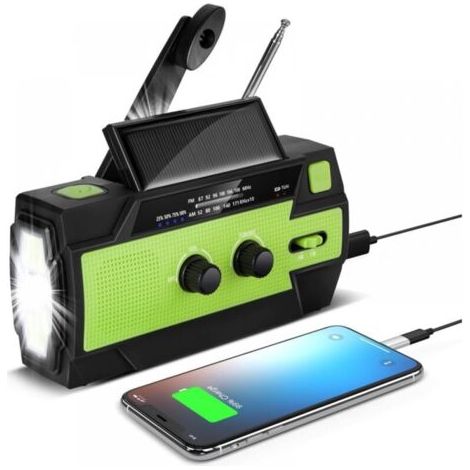 Tragbares Solar-Kurbelradio, aufladbares Dynamo-Radio mit AM/FM/WB, eingebauter 4000mAh Akku, 4 Modi LED-Taschenlampe, SOS-Alarm für Notfälle im Freien, Grün (1/5)