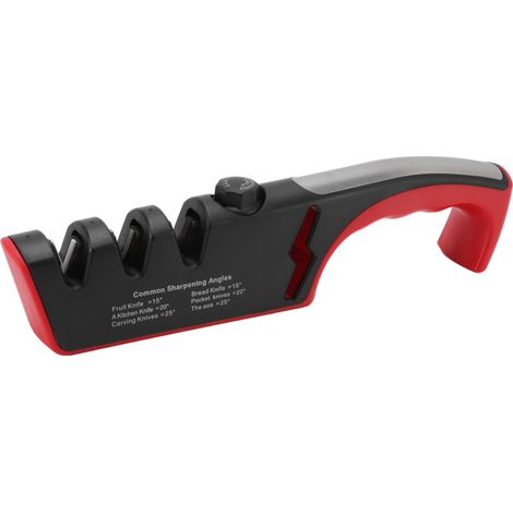 Affilacoltelli ergonomico, multifunzionale, regolabile su 3 livelli, con punta diamantata nera, utensile da cucina rosso.