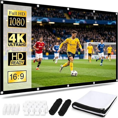 Projection Screen, 4K Anti-Wrinkle 16:9 HD Video Projector Screen, Portable Foldable Canvas Projection Screen, Double-Sided Projection Screen for Home Theater, Outdoor Camping (White, 120 Inches) (1/4)