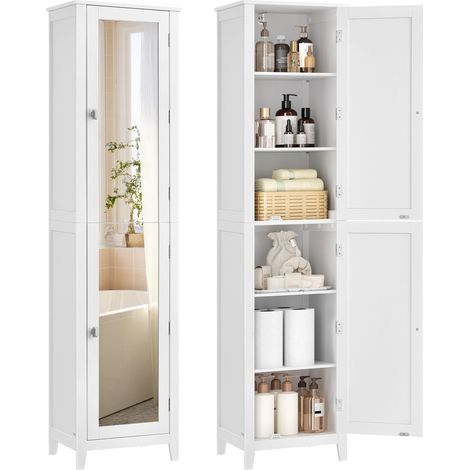 Armoire de salle de bain avec miroir pleine longueur 30 x 40 x 160 cm gain de place style moderne en MDF blanc (1/2)
