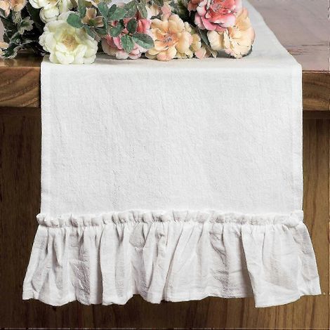 Tischläufer aus Baumwollrüschen, Partyzubehör, Stoffdekoration, romantisches einfarbiges Platzdeckchen für Feiertage, Hochzeiten, Weihnachten, Deckchen-30x200cm-White (1/5)