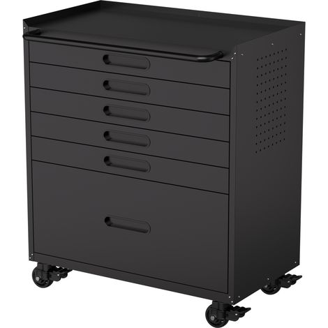 Servante d'atelier mobile en acier noir avec 6 tiroirs et roulettes (1/5)