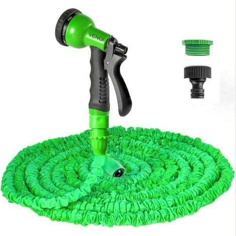 Tuyau d'arrosage extensible de 15m, tuyau arrosage flexible de 15 m avec buse de pulvérisation à 8 motifs tuyaux d'arrosage rétractable-DPZO (1/5)