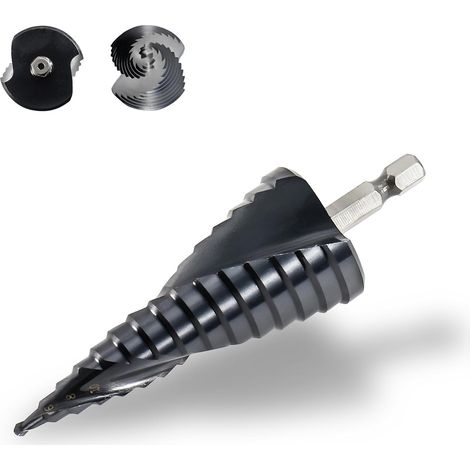 Foret Etage Metal M42 Ø 4-32mm, Foret Conique TiAlN HSS Cbalt, Forets Étagés 15 Niveaux à Double Hélice, Fraise Metal avec Queue Hexagonale, pour Acier Inoxydable, Métal Dur, Bois, Plastique (1/5)