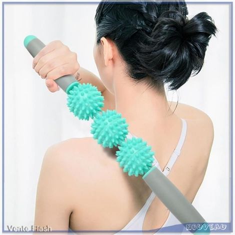 Rouleau Musculaire - V GEBY - Stick de Massage Yoga - 3 Boules de Hérisson - Ergonomique - PVC/ABS (1/4)