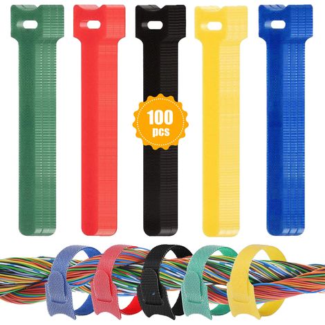 Attache-Câble Velcro Réutilisable - 150 mm x 12 mm - Pour Gestion Câbles Informatique Électronique Bureau Maison - 100 Pièces 5 Couleurs (1/5)