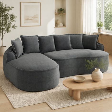 Divano letto modulare angolare in chenille grigia, senza montaggio, con chaise longue DESVIAE (1/5)