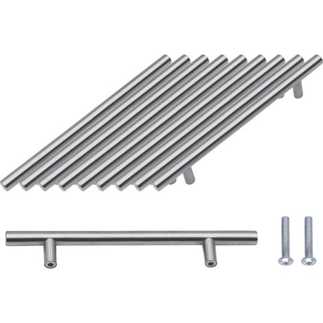 Poignée de Barre en T, Paquet de 10 Poignées de Porte D'armoire Brossées Matériel Acier Inoxydable pour Armoires de Cuisine Poignée de Tirage Centres de Trous 128 mm Argent (1/5)