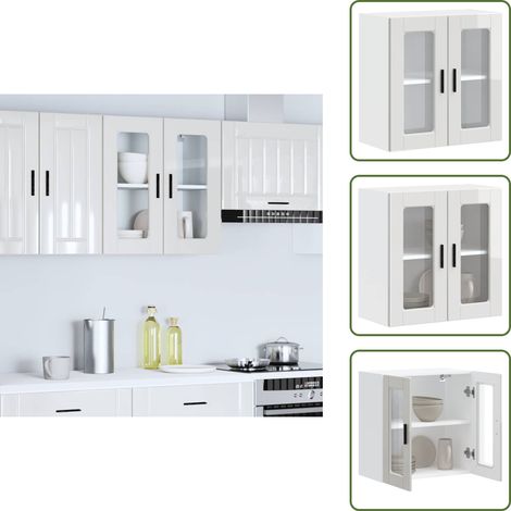 Armadietto in vetro - vidaXL Pensile da Cucina con Porta in Vetro Porto Bianco Lucido - Armadietto in legno