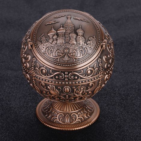 Vintage-Kunsthandwerk-Aschenbecher aus Metall, runde Kugel, geprägtes Muster, Geschenkdekoration (Rotbronze) (1/5)