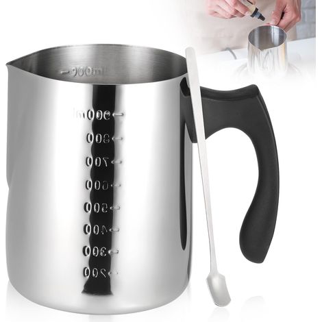 900 ml Kerzenwachs Schmelztopf, Edelstahl Kerzenherstellung Topf mit Graduierung, Schmelztopf mit Hitzebeständigem Griff, Wachsschmelztopf mit Löffel für Kerzenherstellung, Seifenherstellung (1/5)