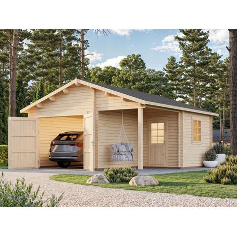 Garage en bois Roger 21,9+5,2 m2 porte bois Naturel (1/5)