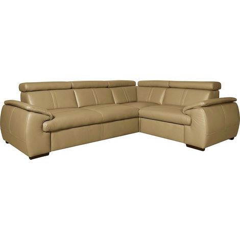 Canapé d'angle en 100% cuir de luxe italien , 5 places Cintia, couleur beige, angle droit
