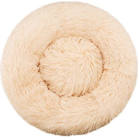 Panier rond moelleux lavable en machine, chaud pour l'automne et l'hiver, convient aux chats et aux chiens. Beige sable. (1/5)