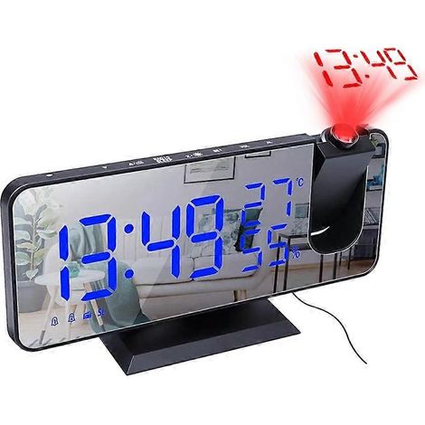 Réveil électronique à projection numérique LED avec radio FM, projecteur d'heure et fonction silencieuse. (1/4)