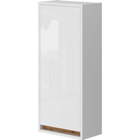 Mobile bagno Detmold, Bianco lucido/oro power oak, 81.6 x 35 cm con porta, Vicco (1/5)