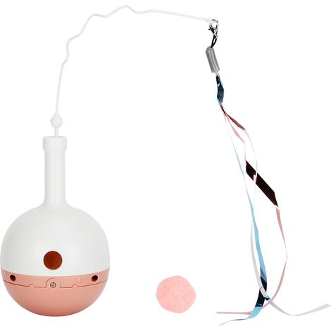 Distributeur de nourriture interactif pour chat, balle électrique rotative avec bracelet rose (1/5)