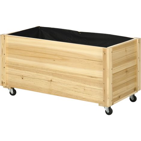Hochbeet aus naturbelassenem Tannenholz mit Rollen und Abflussloch, 89 x 48 x 47 cm
