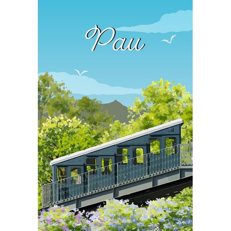 Tableau sur toile illustration funiculaire de Pau 30x45 cm - Impression sur Toile Murale Décorative - Image imprimée en HD sur Toile - Toile sur Châssis en Bois FSC - Fabriqué en France (1/5)