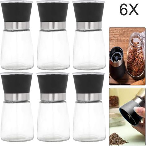Gewürzmühle Bottle mit Keramikmahlwerk Salzmühle Pfeffermühle Chilimühle 6 Stück