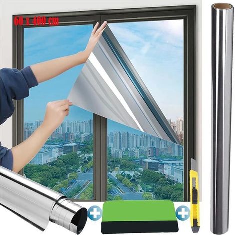 KLVGTIFS PU - Film Fenetre Anti Chaleur Miroir, Film Anti-Regard Protection Solaire Film Miroir Intimite Film Occultant Fenêtre(60 x 400 cm) (1/4)